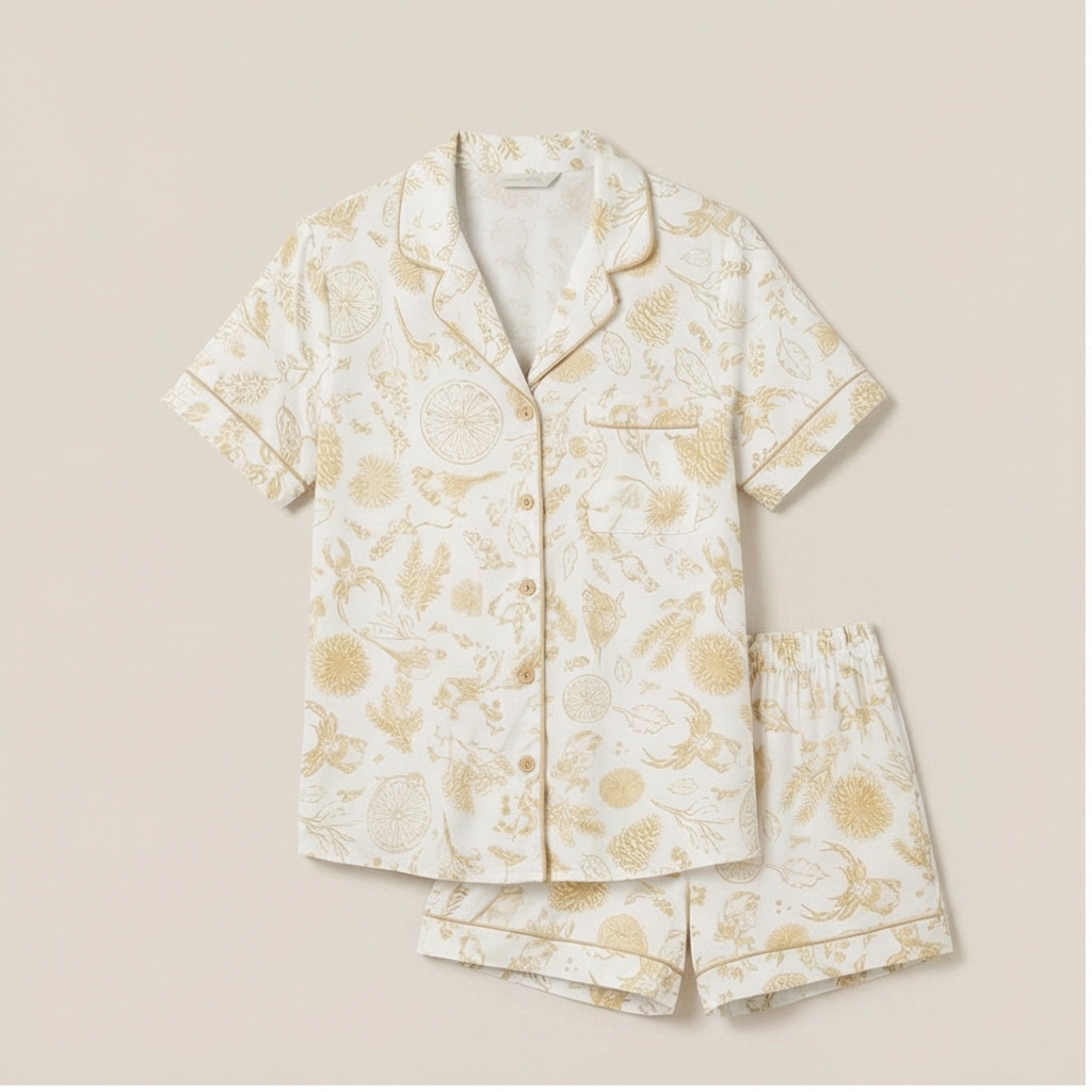 Charlotte – Bamboe stretchgebreide pyjamaset met korte mouwen