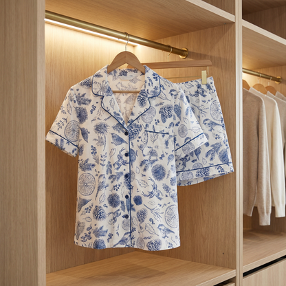 Charlotte – Bamboe stretchgebreide pyjamaset met korte mouwen