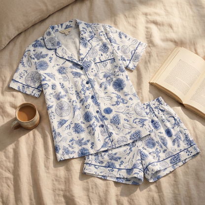 Charlotte – Bamboe stretchgebreide pyjamaset met korte mouwen