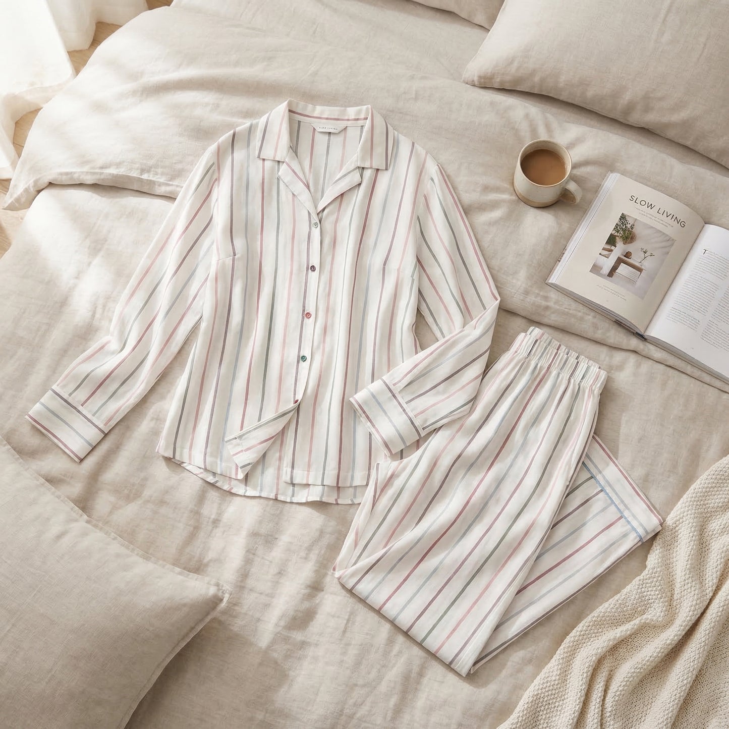 Emily – Zacht geweven pyjamatop met lange mouwen