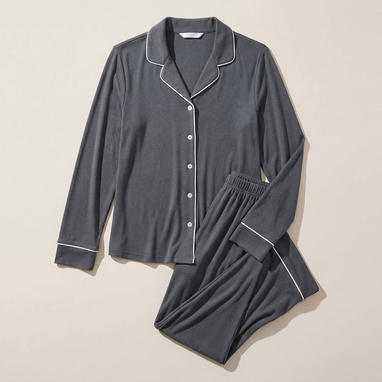 Sophia – Bamboe ribgebreide pyjamatop met lange mouwen