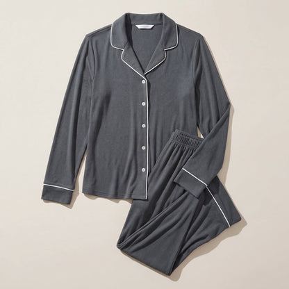 Sophia – Bamboe ribgebreide pyjamatop met lange mouwen