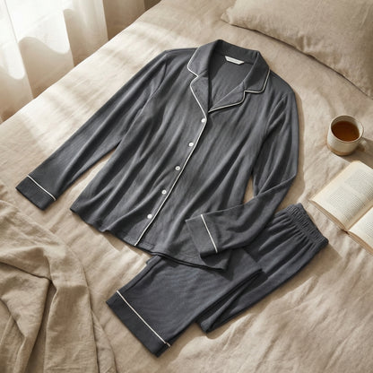 Sophia – Bamboe ribgebreide pyjamatop met lange mouwen