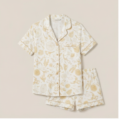 Charlotte – Bamboe stretchgebreide pyjamaset met korte mouwen